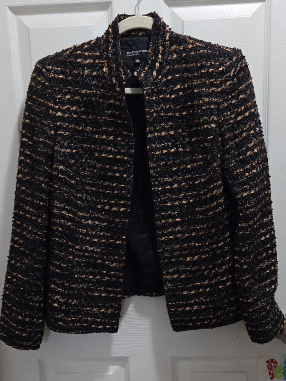 Jones NY Black and Gold jacket; Fully lined. Size 10 - Sparkles!